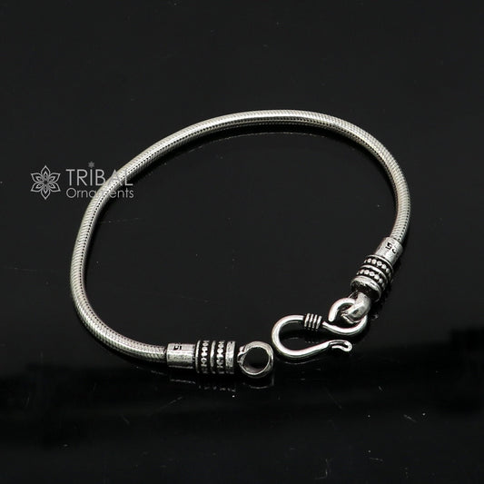 3mm 925 sterling silver snake chain bracelet, flexible unisex jewelry from Tribal Ornaments, handmade from Rajasthan India