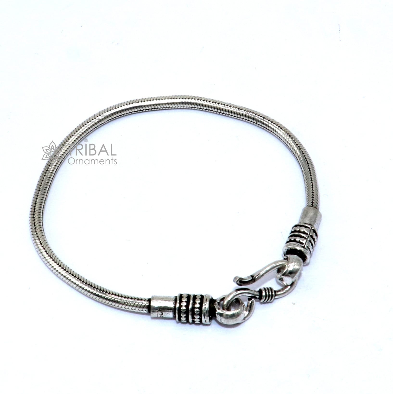 Sterling silver snake chain bracelet, 3mm thick, flexible unisex jewelry from Tribal Ornaments, handcrafted from Rajasthan, India.