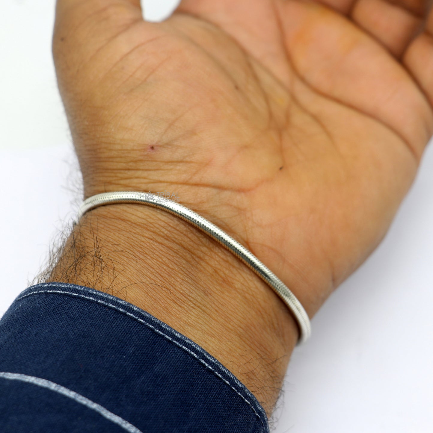 Sterling silver snake chain bracelet by TRIBAL ORNAMENTS, 3mm flexible unisex jewelry, handmade from Rajasthan India