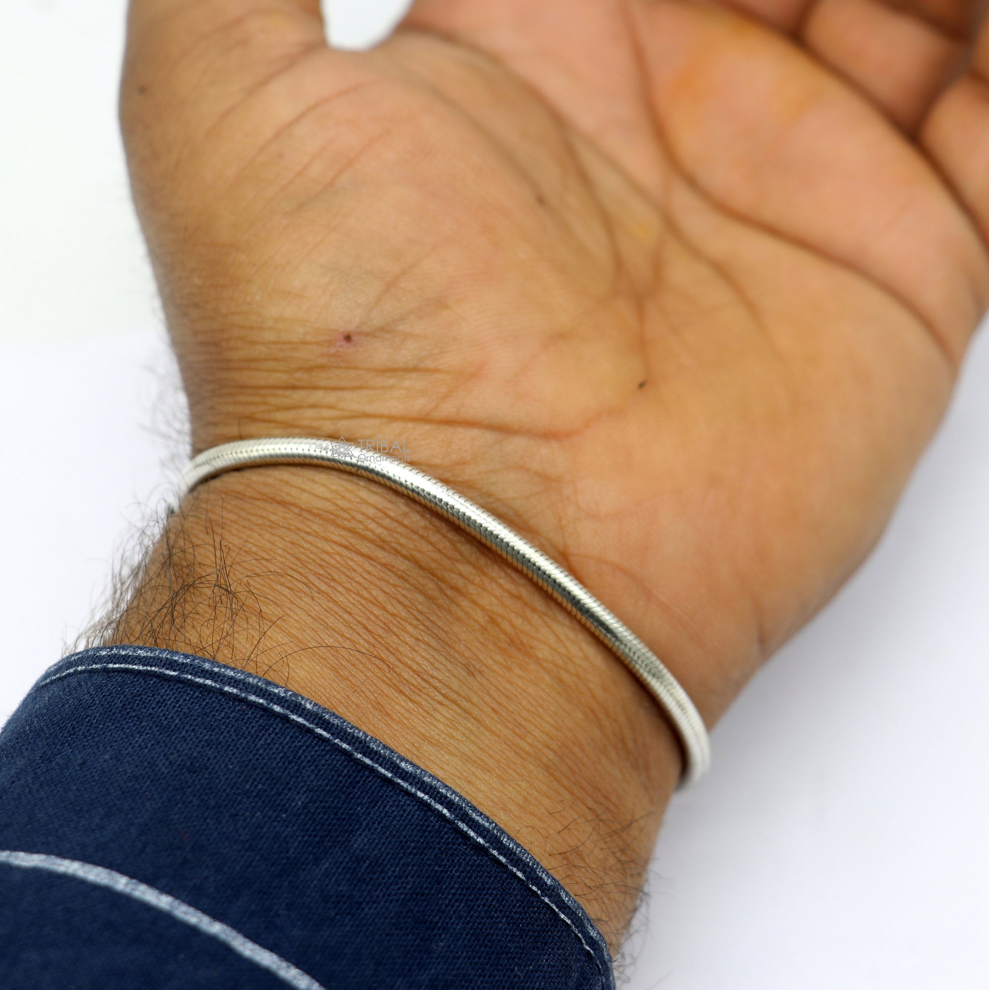Sterling silver snake chain bracelet by TRIBAL ORNAMENTS, 3mm flexible unisex jewelry, handmade from Rajasthan India