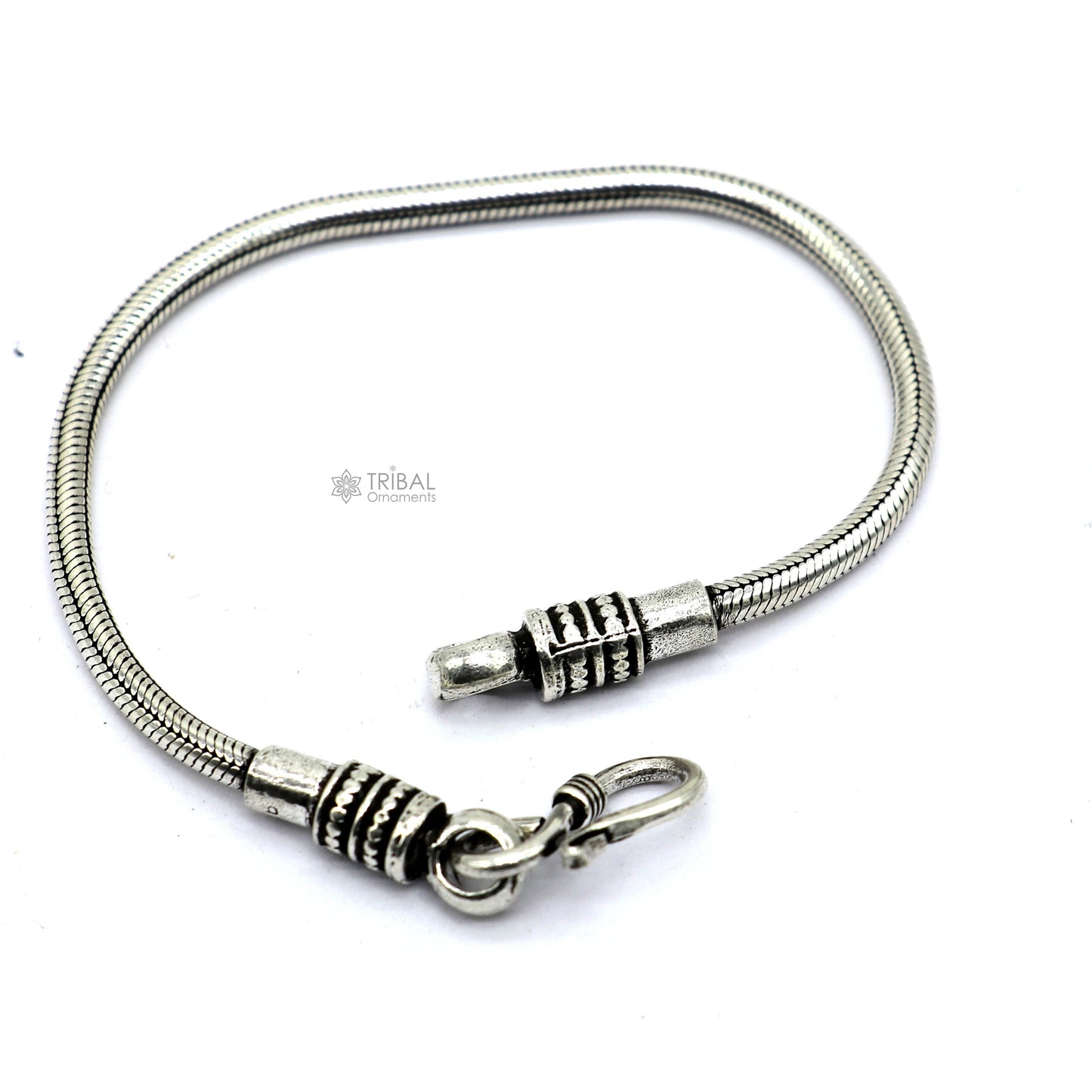 3mm 925 sterling silver snake chain bracelet by Tribal Ornaments, flexible unisex jewelry with handmade craftsmanship from Rajasthan, India.