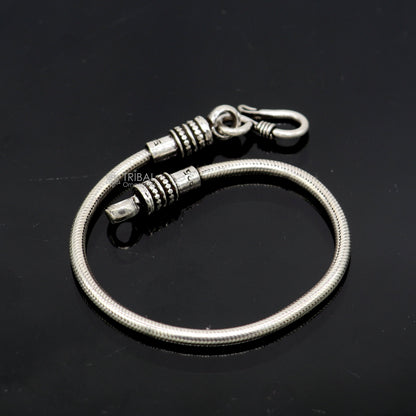 Sterling silver snake chain bracelet by Tribal Ornaments, flexible 3mm unisex jewelry, handmade in Rajasthan, India.