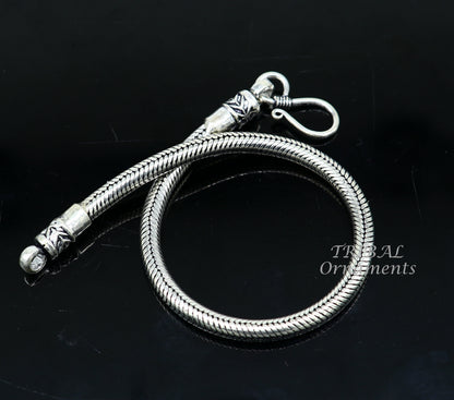 Handmade 4mm 925 sterling silver snake chain bracelet from Rajasthan, flexible unisex jewelry by Tribal Ornaments.