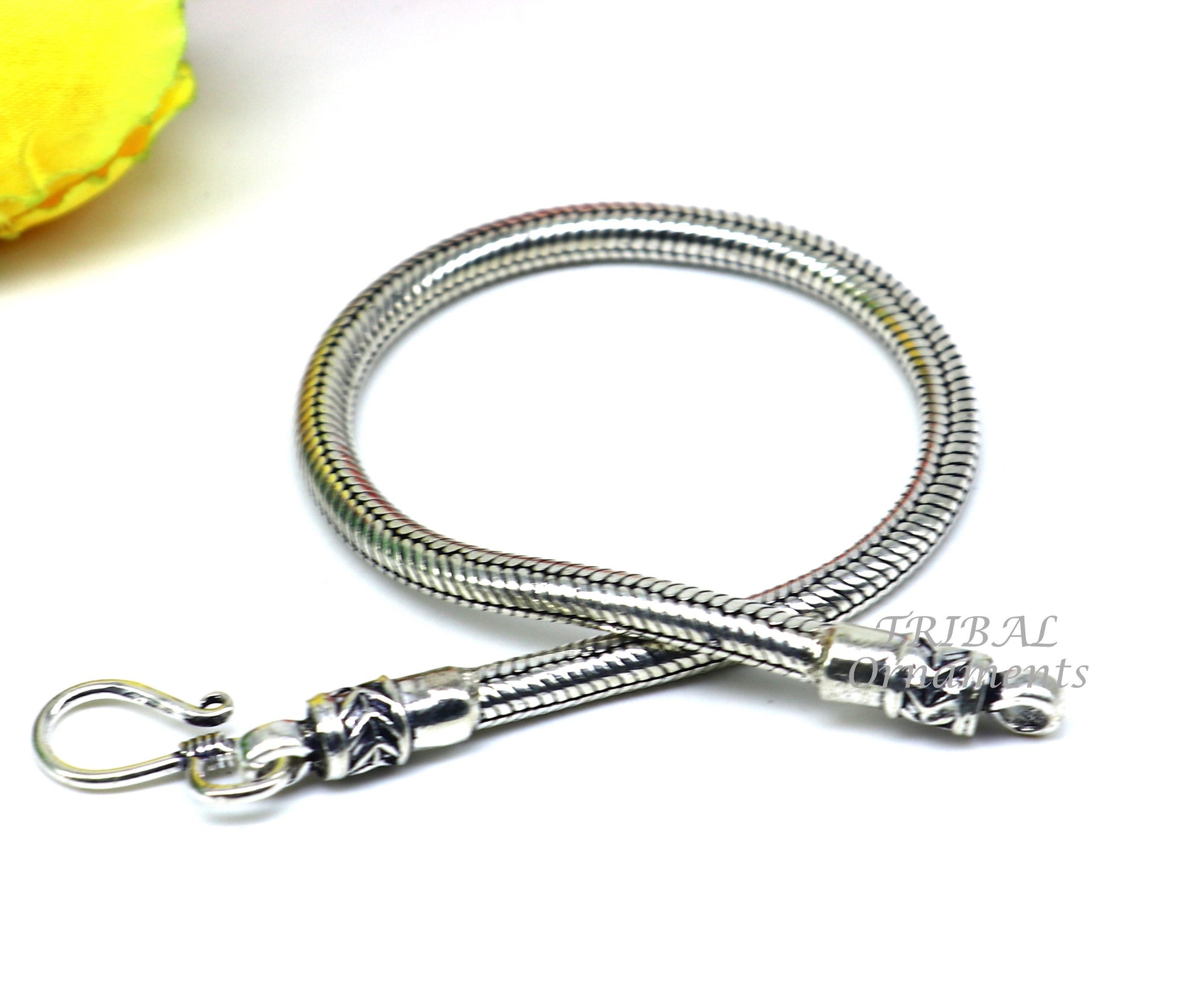 4mm  925 sterling silver handmade amazing inches snake chain flexible unisex bracelet jewelry from Rajasthan india sbr387 - TRIBAL ORNAMENTS