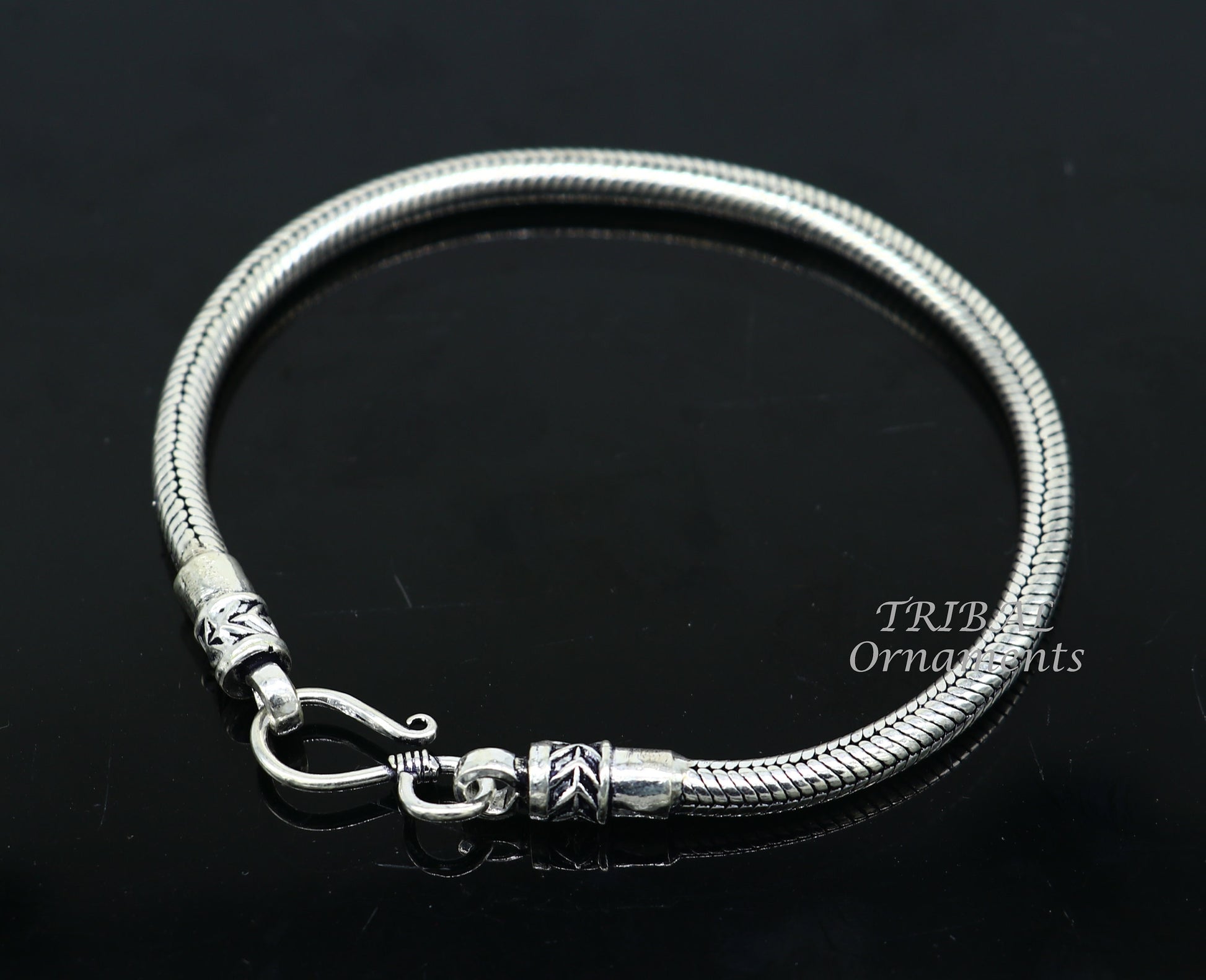 4mm  925 sterling silver handmade amazing inches snake chain flexible unisex bracelet jewelry from Rajasthan india sbr387 - TRIBAL ORNAMENTS