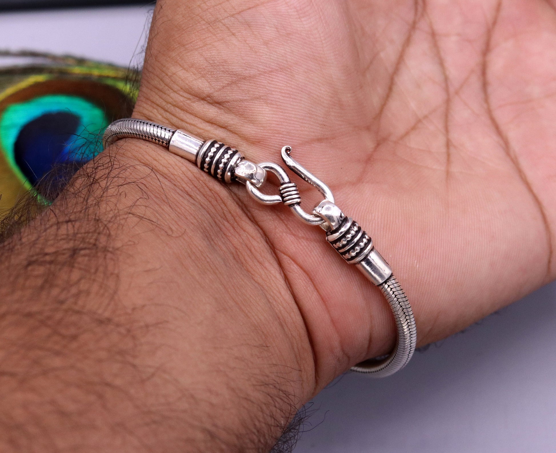 4mm  925 sterling silver handmade amazing inches snake chain flexible unisex bracelet jewelry from Rajasthan india sbr47 - TRIBAL ORNAMENTS