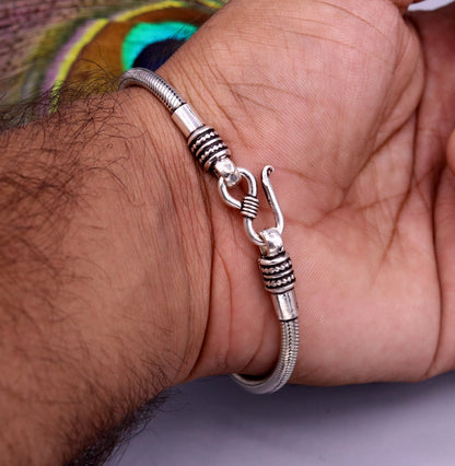 925 sterling silver snake chain bracelet by Tribal Ornaments, flexible unisex jewelry with intricate handmade design from Rajasthan, India