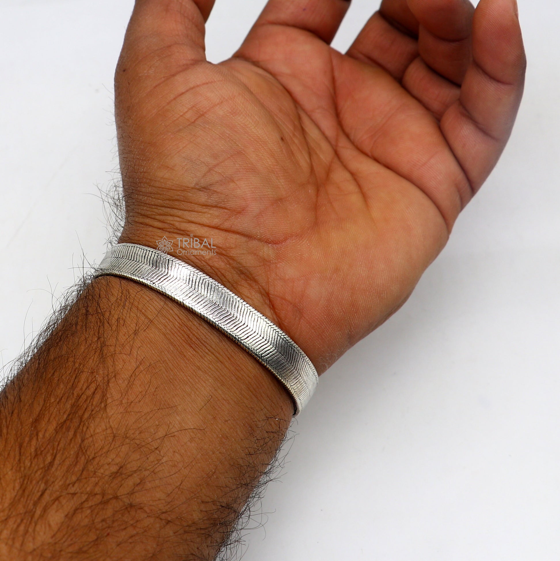 Sterling silver 10mm snake chain belt bracelet with vintage design, stylish men's jewelry from TRIBAL ORNAMENTS.