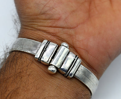 Sterling silver 11mm customized snake chain belt bracelet by TRIBAL ORNAMENTS, vintage style men's wrist jewelry.