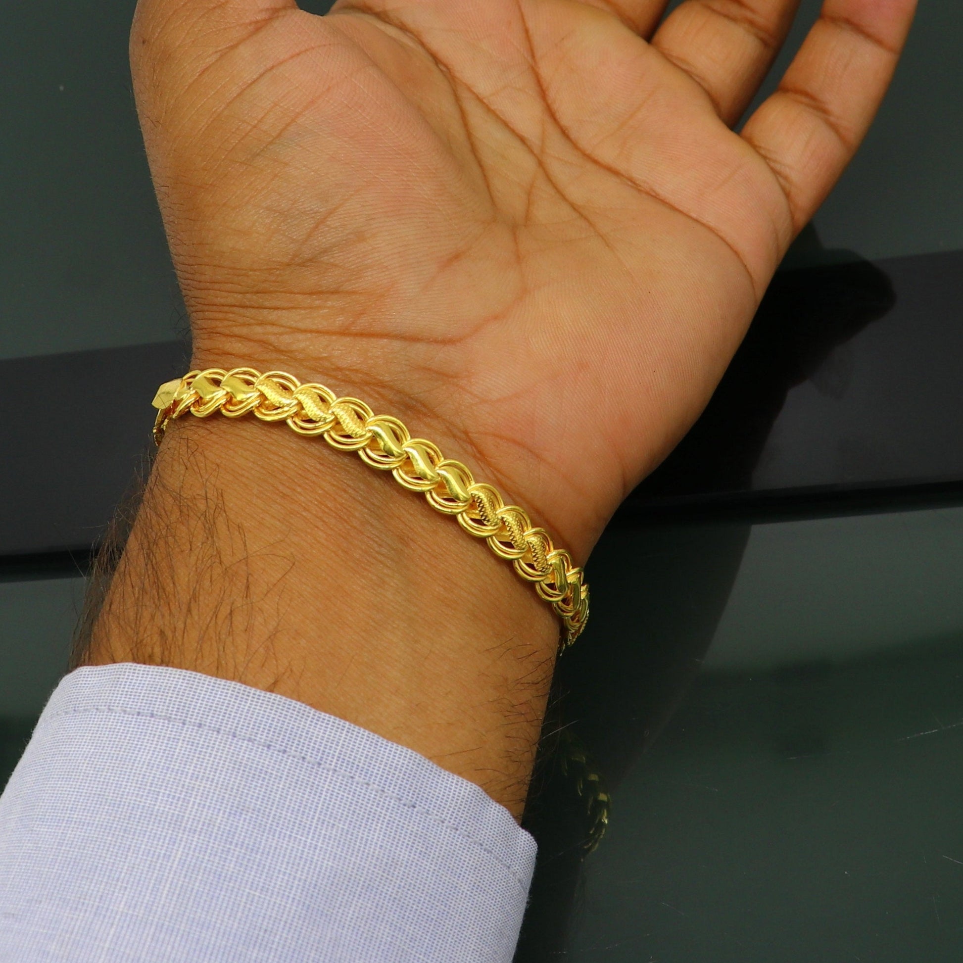 22kt yellow gold customized designer lotus bracelet, all sizes gifting bracelet, new fancy stylish bracelet unisex jewelry br50 - TRIBAL ORNAMENTS