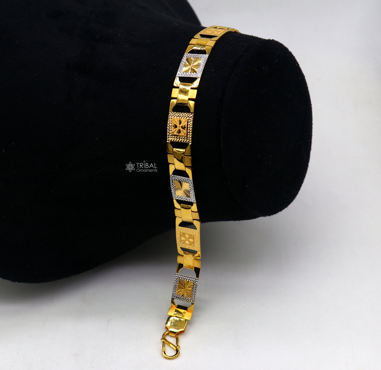 22kt yellow gold handmade solid gold Certified men's Bracelet fabulous diamond cut design men's jewelry gbr83 - TRIBAL ORNAMENTS