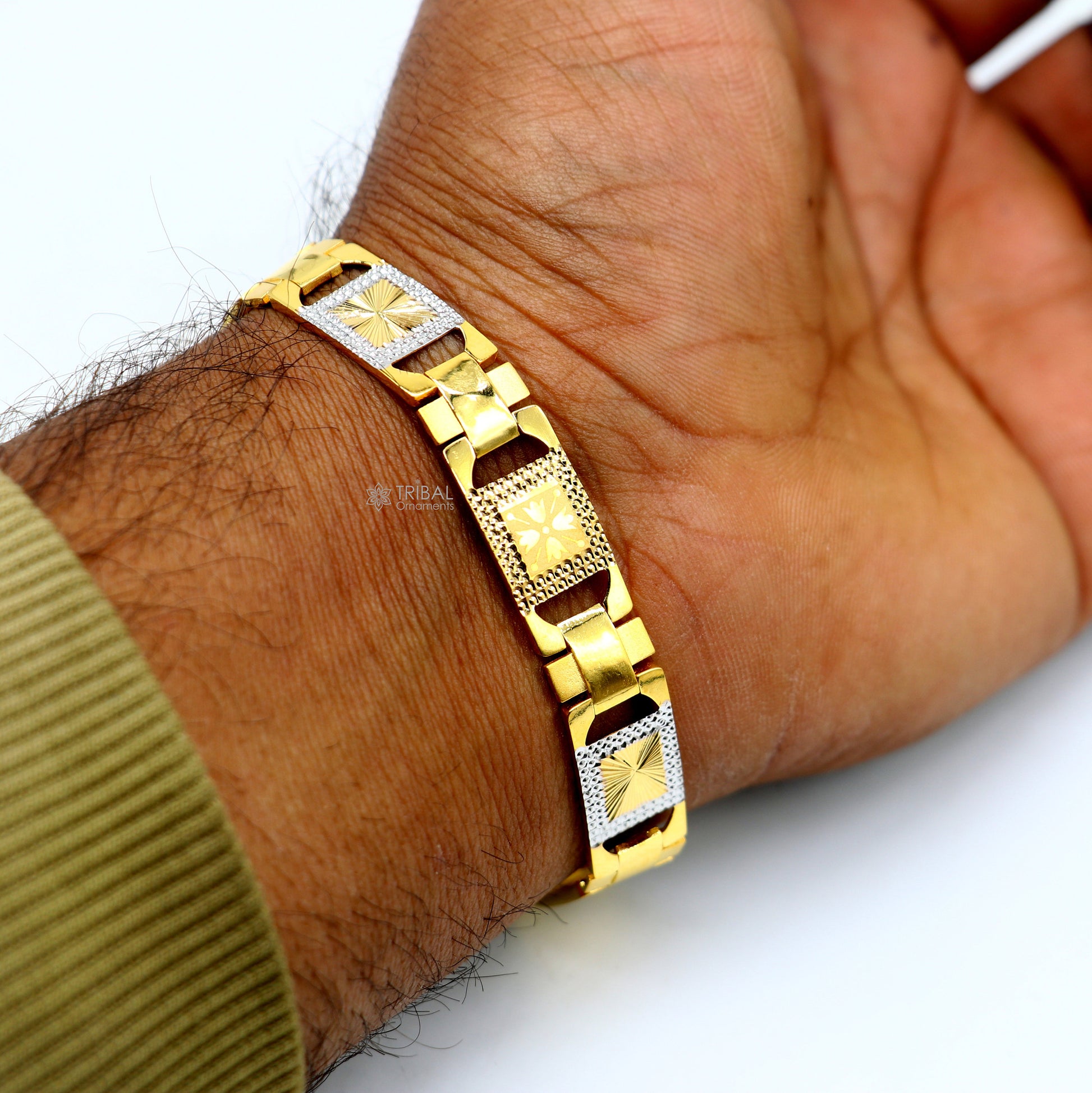 22kt yellow gold handmade solid gold Certified men's Bracelet fabulous diamond cut design men's jewelry gbr83 - TRIBAL ORNAMENTS