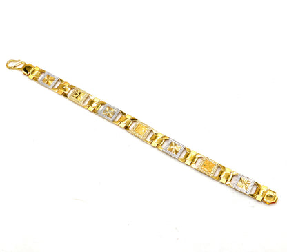 22kt yellow gold handmade solid men's bracelet with diamond-cut design, certified 916 hallmarked gold, by TRIBAL ORNAMENTS.