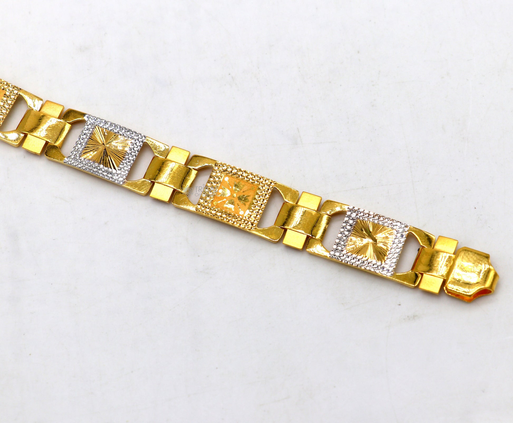 22kt yellow gold handmade solid gold Certified men's Bracelet fabulous diamond cut design men's jewelry gbr83 - TRIBAL ORNAMENTS