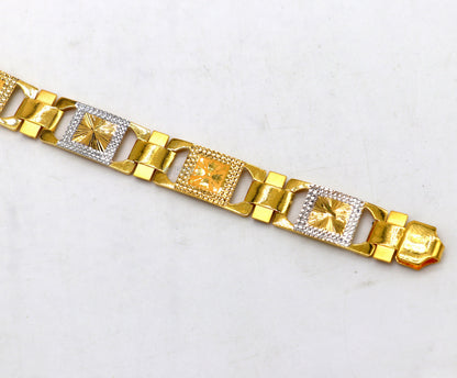22kt yellow gold handmade solid men's bracelet with diamond-cut design, certified hallmarked gold jewelry by TRIBAL ORNAMENTS