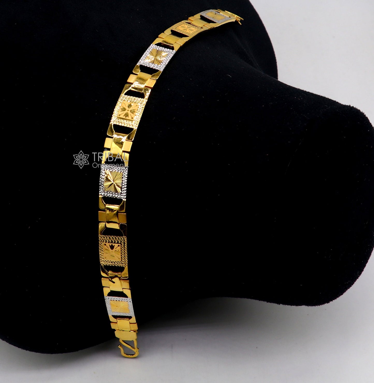 22kt yellow gold handmade solid gold Certified men's Bracelet fabulous diamond cut design men's jewelry gbr83 - TRIBAL ORNAMENTS