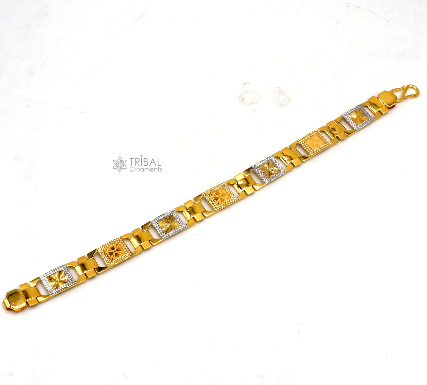 22kt yellow gold handmade solid gold Certified men's Bracelet fabulous diamond cut design men's jewelry gbr83 - TRIBAL ORNAMENTS