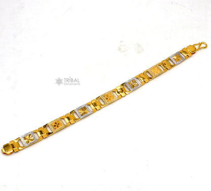 22kt yellow gold handmade men's bracelet with diamond-cut design, solid gold, certified hallmarked jewelry by TRIBAL ORNAMENTS