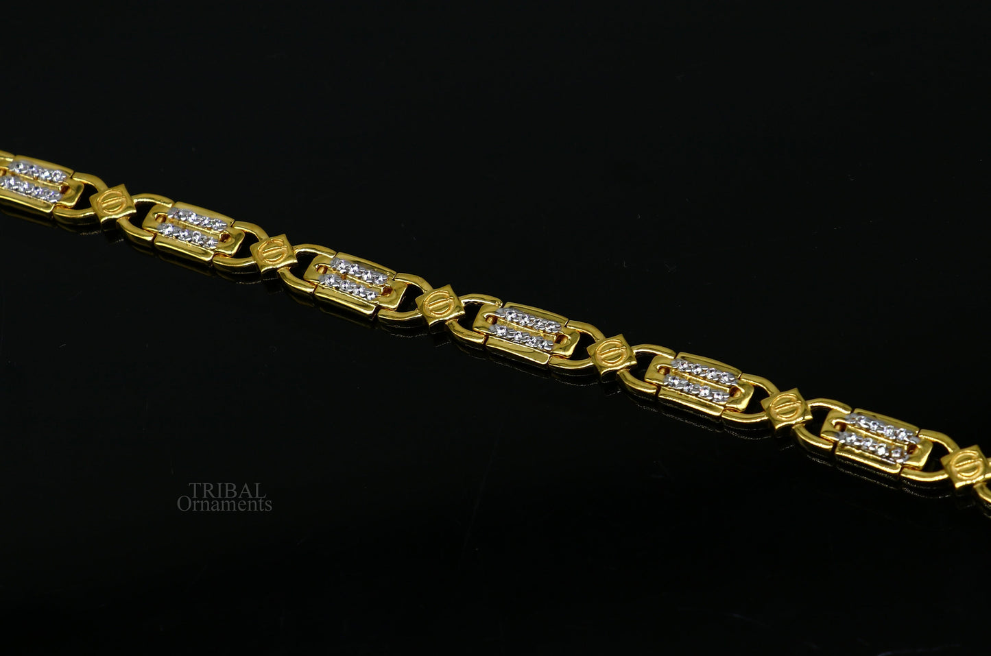 22kt yellow gold handmade solid hallmarked gold Royal elegant Bracelet fabulous cubic zircon stone stylish men's jewelry gbr30 - TRIBAL ORNAMENTS