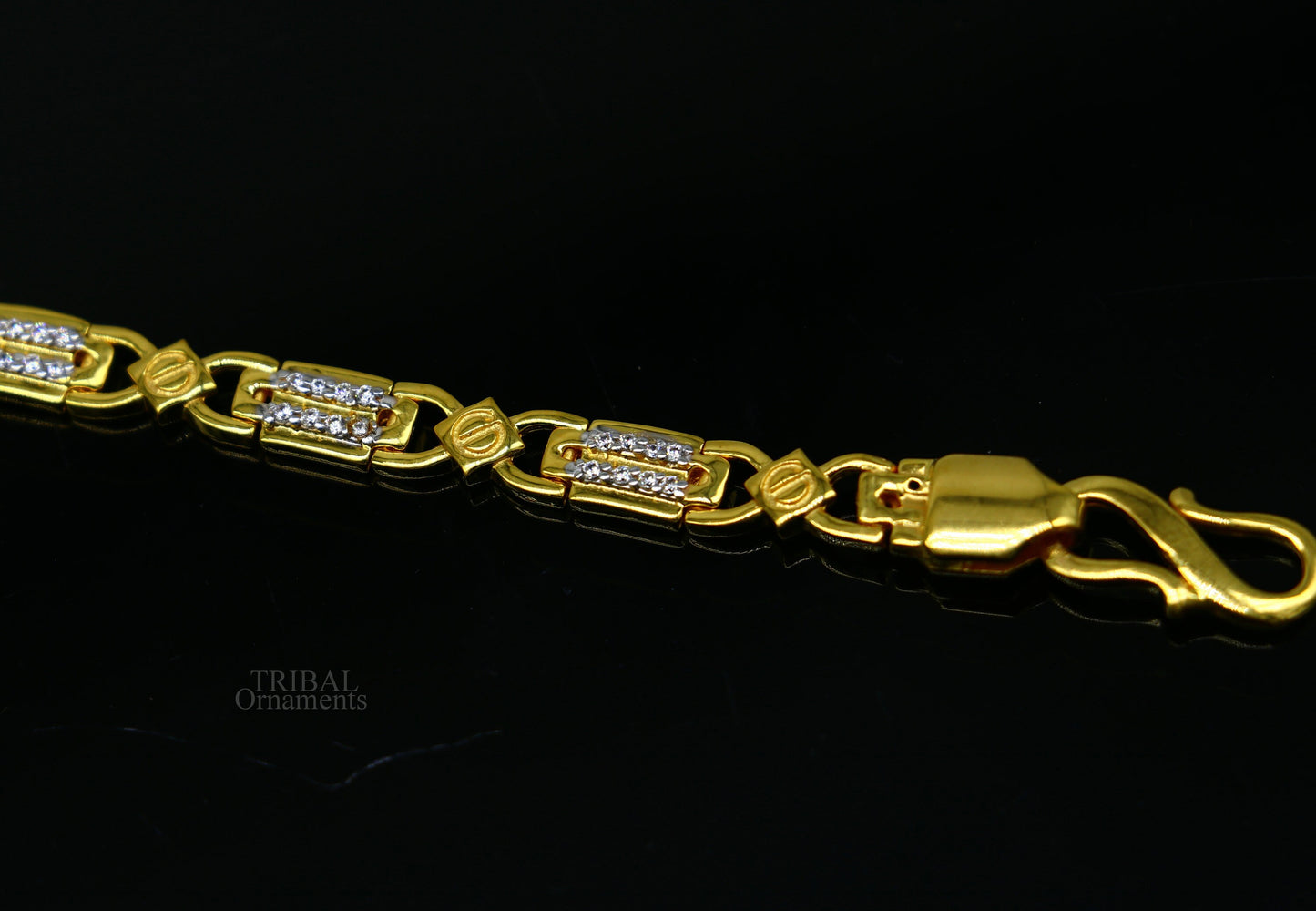 22kt yellow gold handmade solid hallmarked gold Royal elegant Bracelet fabulous cubic zircon stone stylish men's jewelry gbr30 - TRIBAL ORNAMENTS