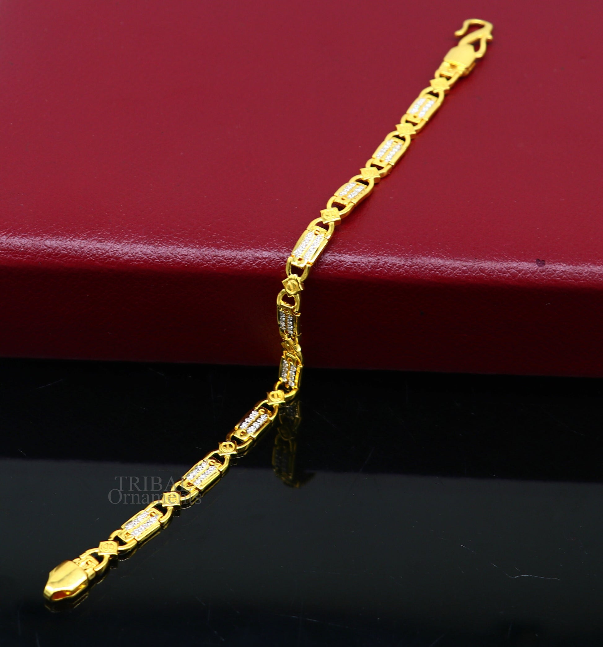 22kt yellow gold handmade solid hallmarked gold Royal elegant Bracelet fabulous cubic zircon stone stylish men's jewelry gbr30 - TRIBAL ORNAMENTS