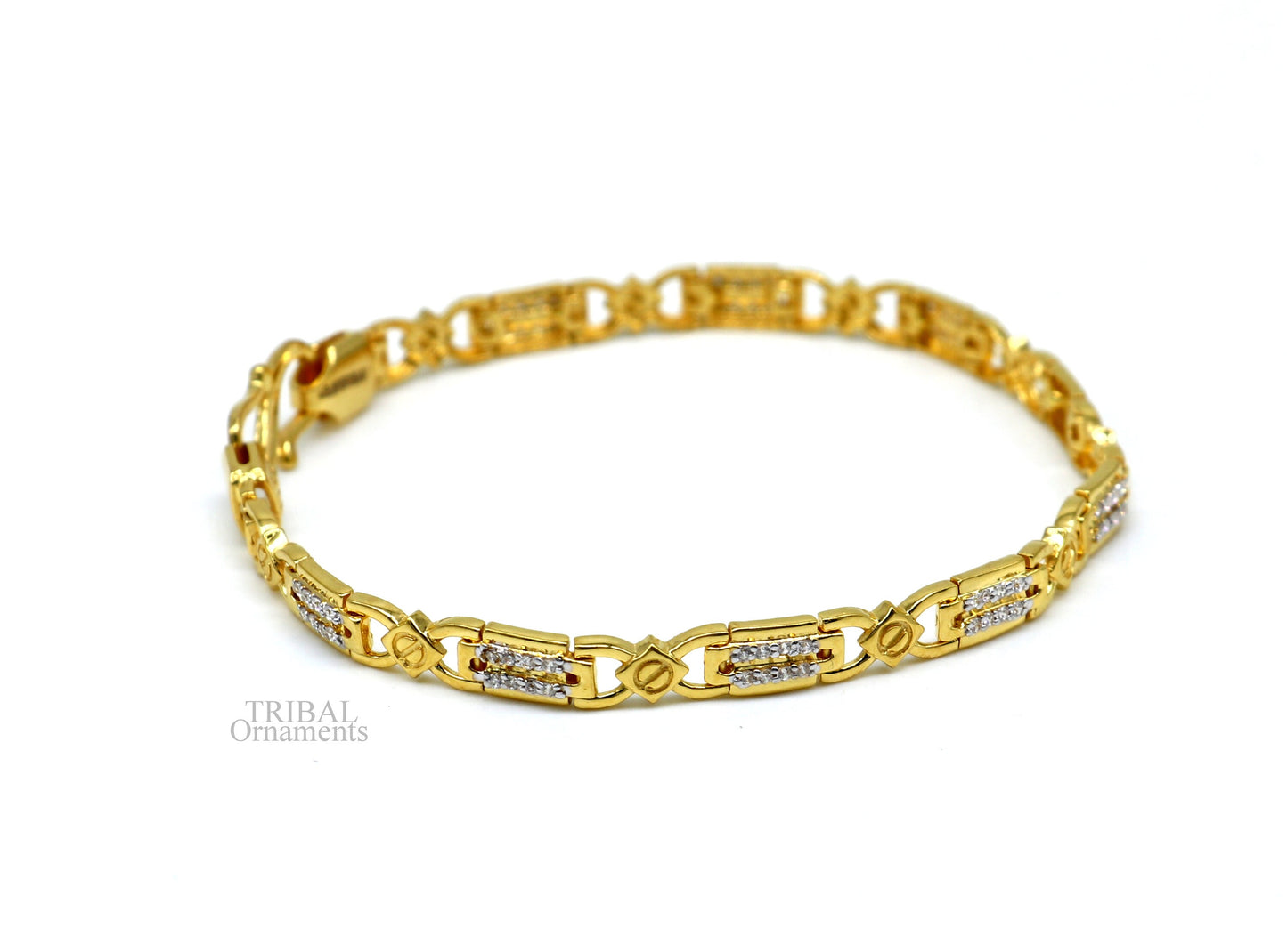 22kt yellow gold handmade solid hallmarked gold Royal elegant Bracelet fabulous cubic zircon stone stylish men's jewelry gbr30 - TRIBAL ORNAMENTS