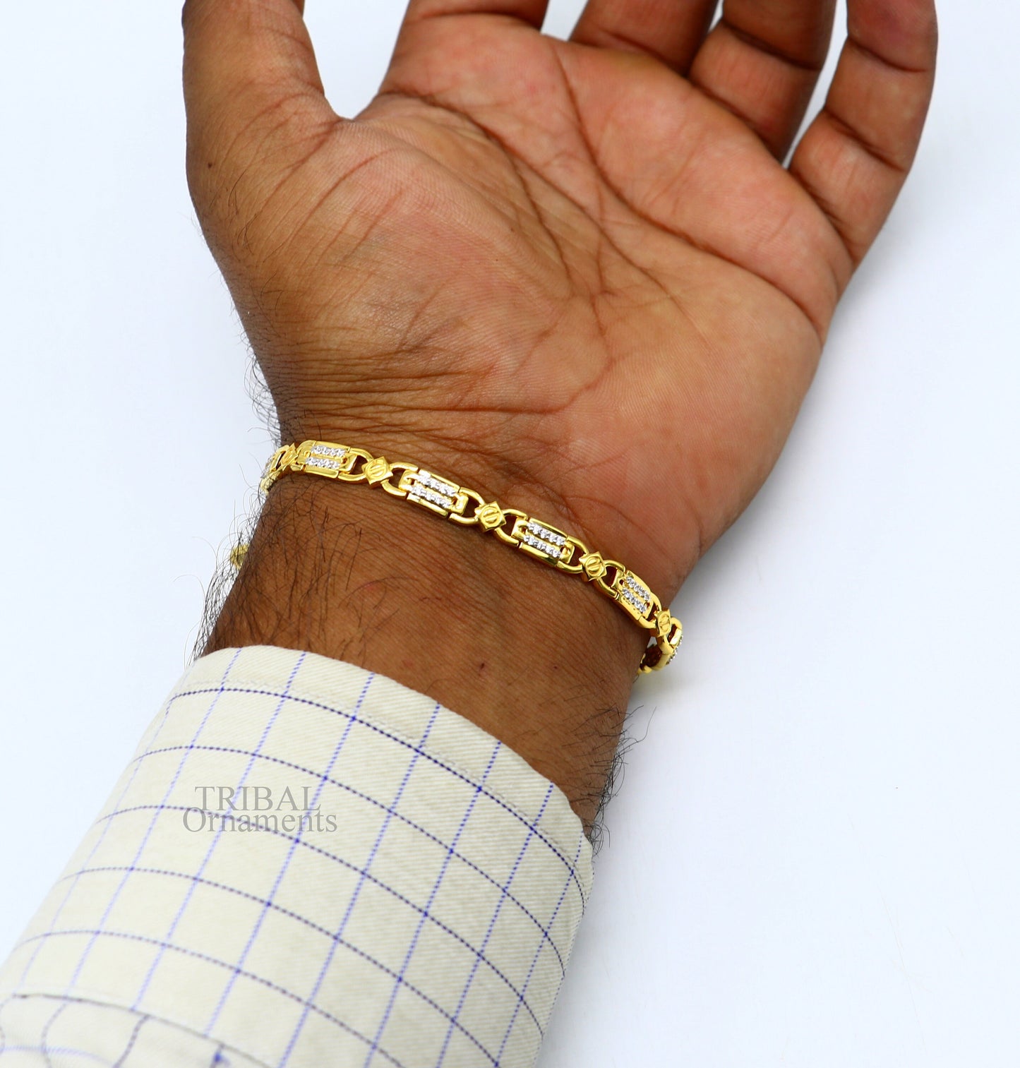 22kt yellow gold handmade solid hallmarked gold Royal elegant Bracelet fabulous cubic zircon stone stylish men's jewelry gbr30 - TRIBAL ORNAMENTS