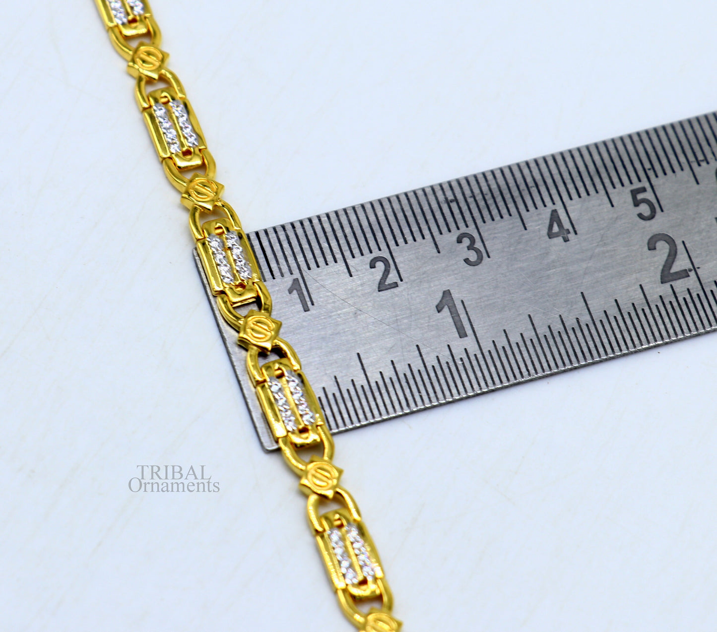 22kt yellow gold handmade solid hallmarked gold Royal elegant Bracelet fabulous cubic zircon stone stylish men's jewelry gbr30 - TRIBAL ORNAMENTS