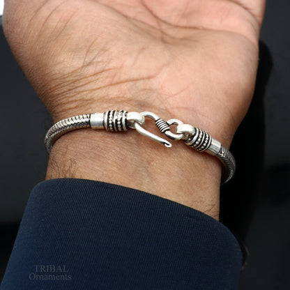 Sterling silver vintage-style snake chain bracelet with customized design, unisex jewelry from TRIBAL ORNAMENTS.