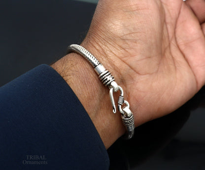 Sterling silver 4.5mm vintage-style snake chain bracelet with custom design, unisex jewelry by TRIBAL ORNAMENTS.