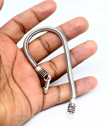 Sterling silver unisex snake chain bracelet with vintage 4.5mm design, customized style, by TRIBAL ORNAMENTS.