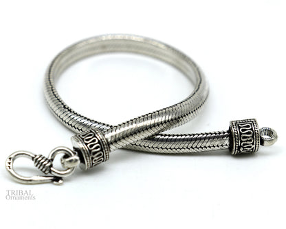 Unisex 5mm sterling silver handmade snake chain bracelet with D shape and half-round design, stylish jewelry by TRIBAL ORNAMENTS.