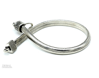 Sterling silver handmade snake chain bracelet with D shape links, unisex stylish jewelry, 5mm thickness, tribal ornaments branding