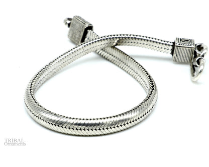 Sterling silver 5mm handmade snake chain bracelet with D shape design, unisex stylish jewelry from TRIBAL ORNAMENTS