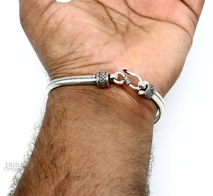 Sterling silver handmade snake chain bracelet with D-shape link, unisex stylish jewelry, 5mm width, half-round design by Tribal Ornaments