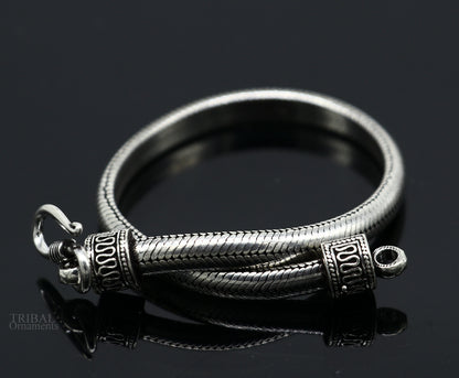 Sterling silver handmade snake chain bracelet with D-shape design, half round unisex jewelry from Tribal Ornaments.