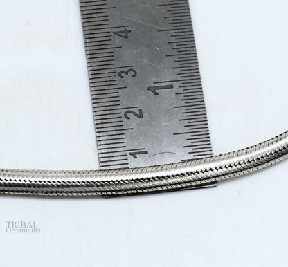 Sterling silver handmade snake chain bracelet with D-shape design, unisex stylish jewelry, 5mm width, from TRIBAL ORNAMENTS.