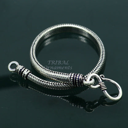 Sterling silver 5mm snake chain bracelet with D-shape design, handmade unisex jewelry by TRIBAL ORNAMENTS.