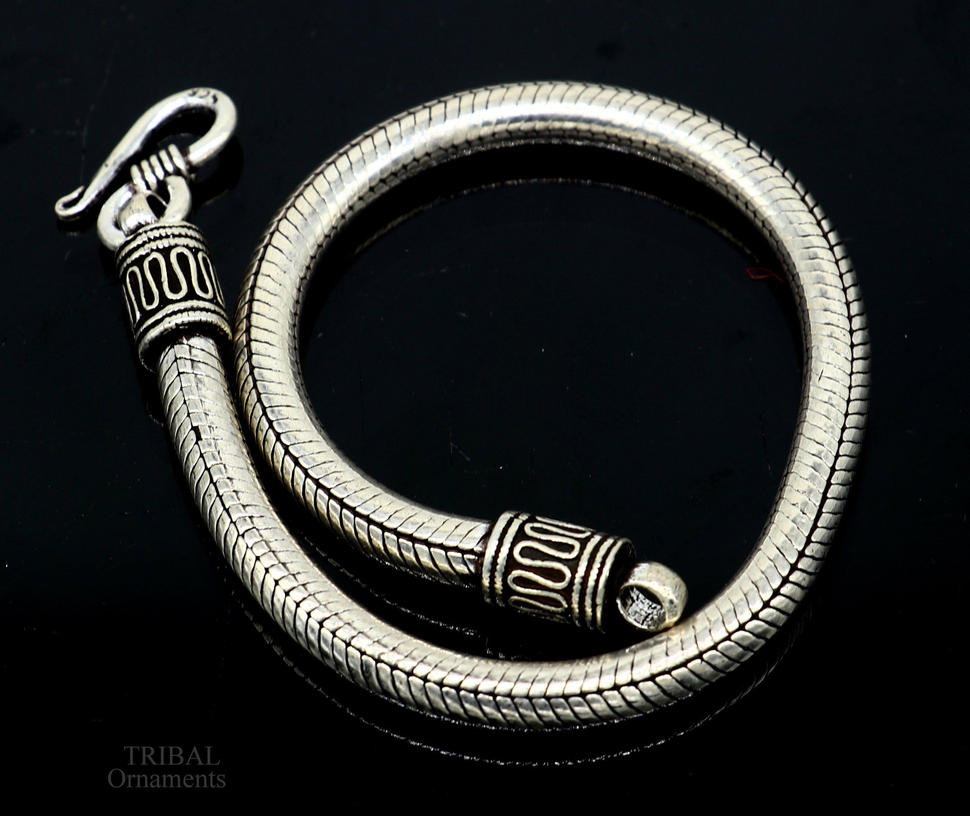 Sterling silver 5MM vintage snake chain bracelet by TRIBAL ORNAMENTS, handmade unisex jewelry with customized design.