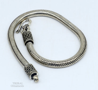 Sterling silver unisex snake chain bracelet with vintage design, handmade by Tribal Ornaments, customizable personalized jewelry.