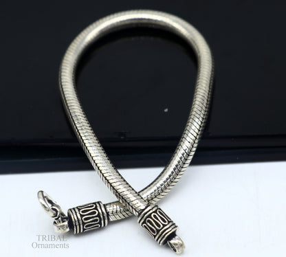 Sterling silver unisex snake chain bracelet with vintage design, handcrafted by Tribal Ornaments, personalized jewelry.