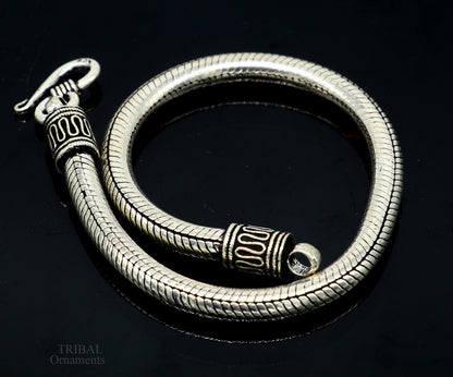 Sterling silver unisex snake chain bracelet with vintage design, handmade 5mm solid personalized jewelry by TRIBAL ORNAMENTS