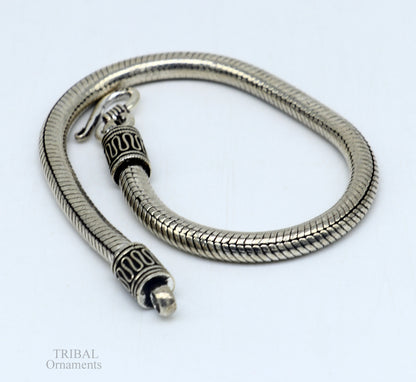 Sterling silver 5mm vintage-style snake chain bracelet with customizable design, handmade unisex jewelry by Tribal Ornaments.