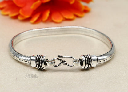 Sterling silver handmade 6.5 mm snake chain bracelet with D-shape links, unisex, crafted by Tribal Ornaments.