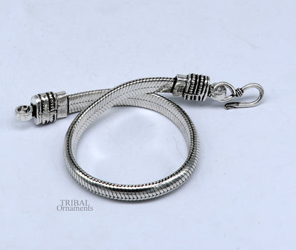 Sterling silver handmade 6.5 mm snake chain bracelet with D-shape design, unisex, crafted by Tribal Ornaments.