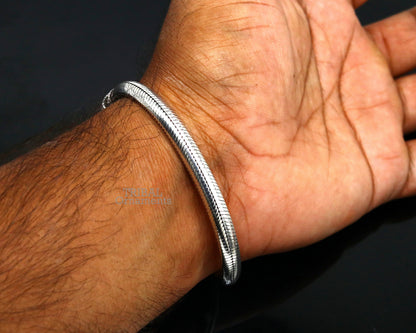 6mm 925 sterling silver handmade snake chain bracelet with D shape, unisex, half-round design by TRIBAL ORNAMENTS.
