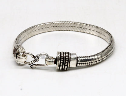 Sterling silver handmade snake chain bracelet with D shape, half-round design, unisex style, from Tribal Ornaments.