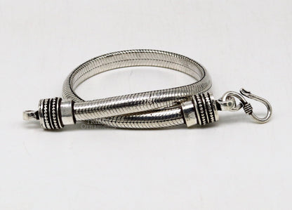 Sterling silver handmade snake chain bracelet with D-shape links, unisex design, 6mm width, crafted by TRIBAL ORNAMENTS.