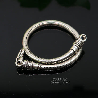 Sterling silver snake chain bracelet by Tribal Ornaments, flexible unisex jewelry with vintage design from Rajasthan, India.