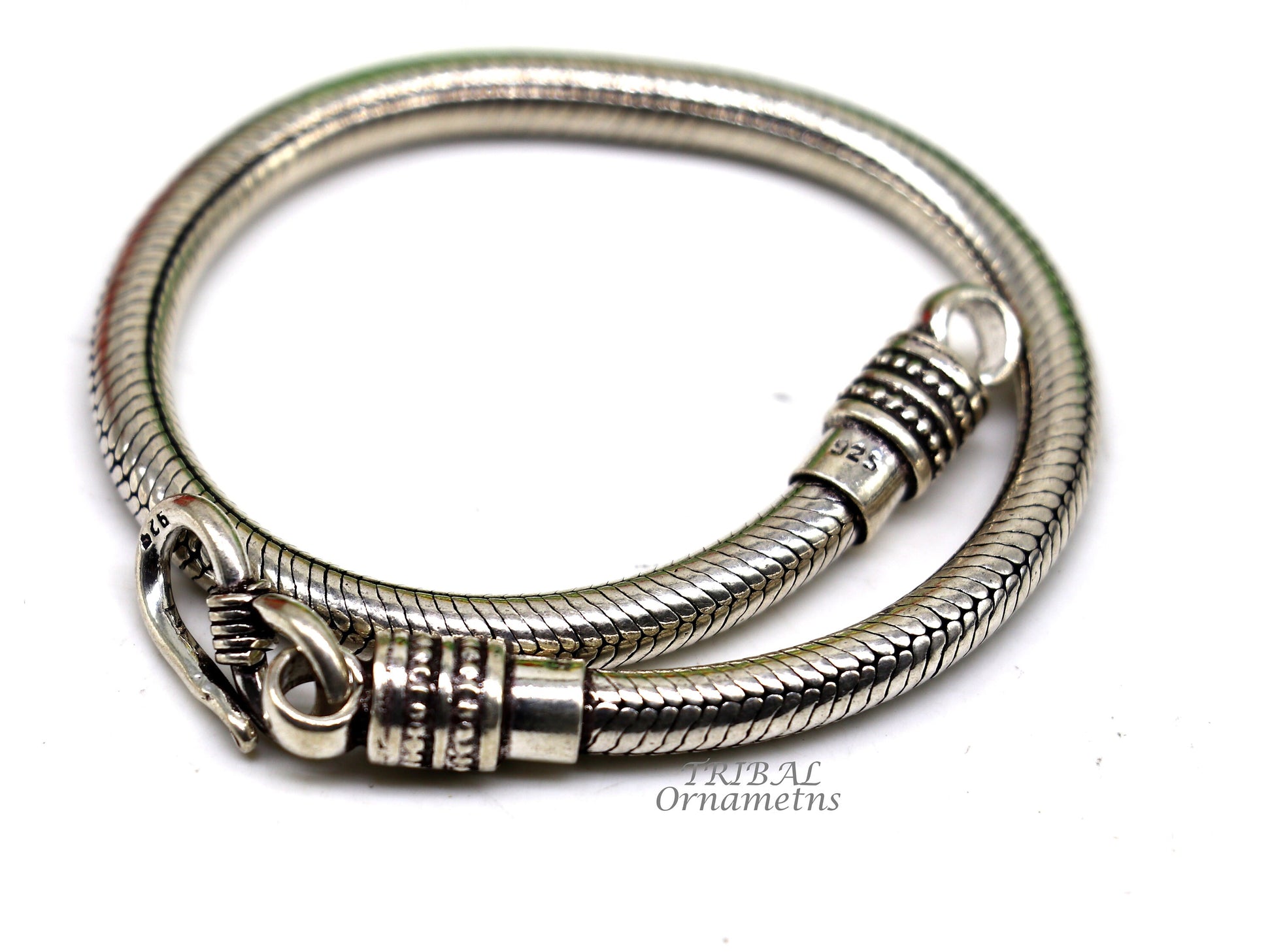 7.5" to 9" Vintage design pure 925 sterling silver handmade amazing snake chain flexible unisex bracelet jewelry from Rajasthan india sbr446 - TRIBAL ORNAMENTS